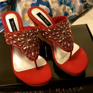 White House Black Market Red/beaded wedge sandal.